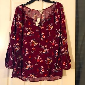 Wine colored floral shirt